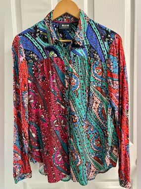 Maeve The Paz Anthropology Blouse Patchwork Paisley Top Shirt Sz M Button Front